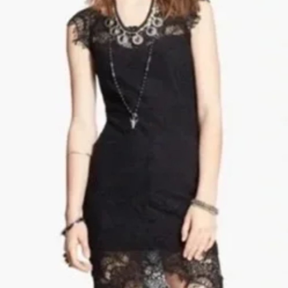 NWOT - Free People Intimately Peek-A-Boo Slip Dress Black Lace Illusion